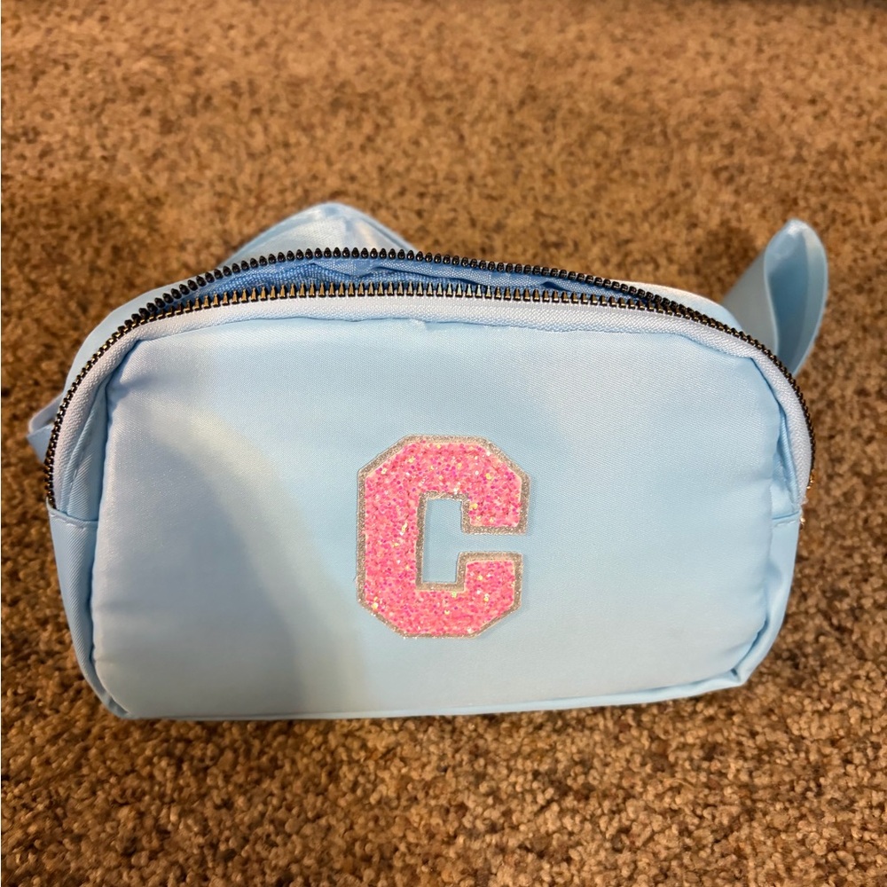 Kids Light Blue and Pink Initial Pouch